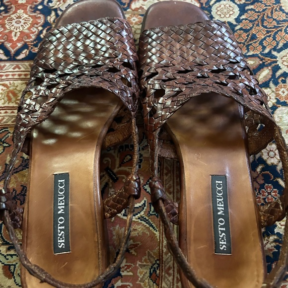 EUC Vintage 90’s Sesto Meucci Brown Woven Women's Sandals size 8.5 - Picture 1 of 9